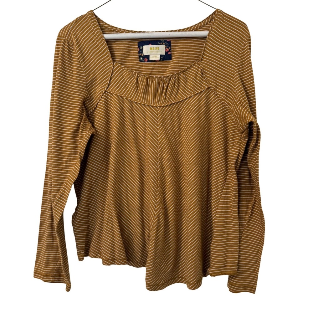 Maeve by Anthropologie Top Womens L Mustard Yellow Striped Square Neck Earthy‎